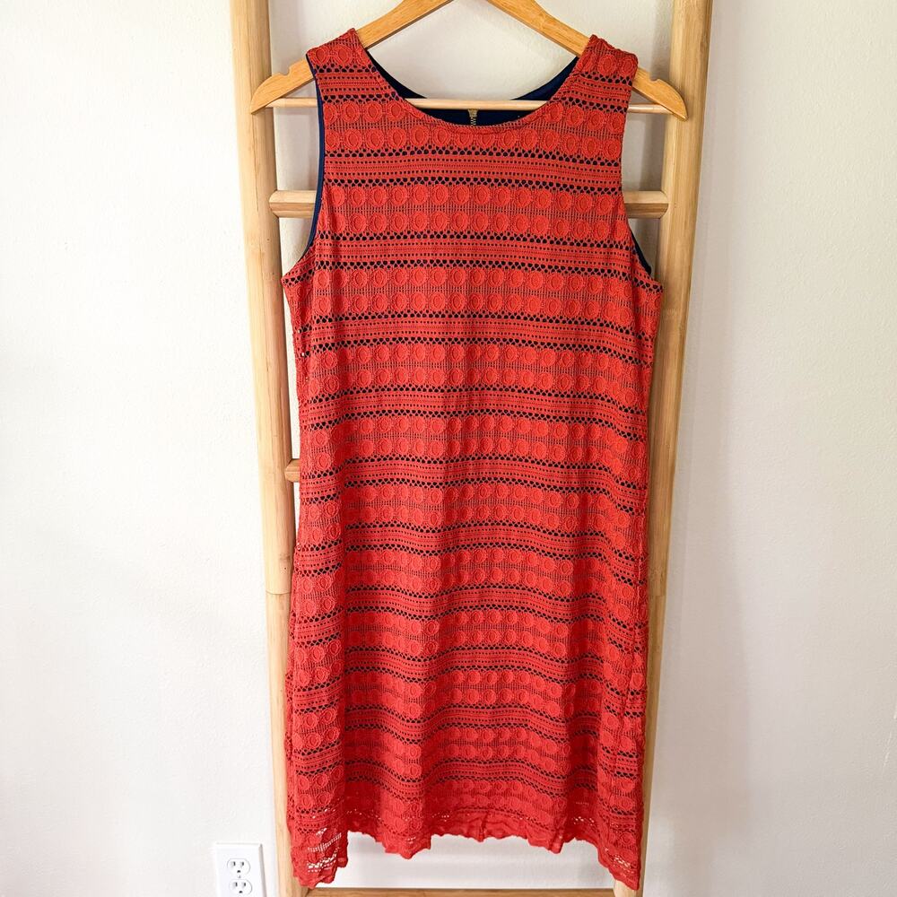 Ronni Nicole Red Orange Lace Overlay Shift Dress Sleeveless Sheath Size 10